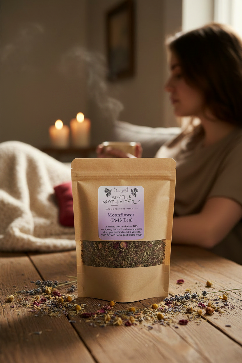 PMS (Moonflower) Tea – Natural Relief for Cramps, Bloating & Mood Swings 🌙🌸
