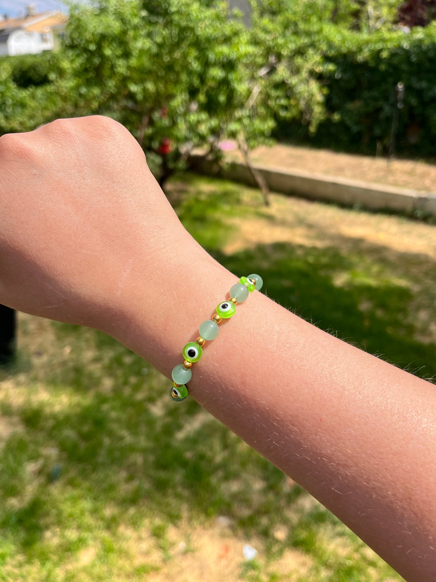 Evil eye bracelet: Green + Green Aventurine (Abundance, Prosperity)