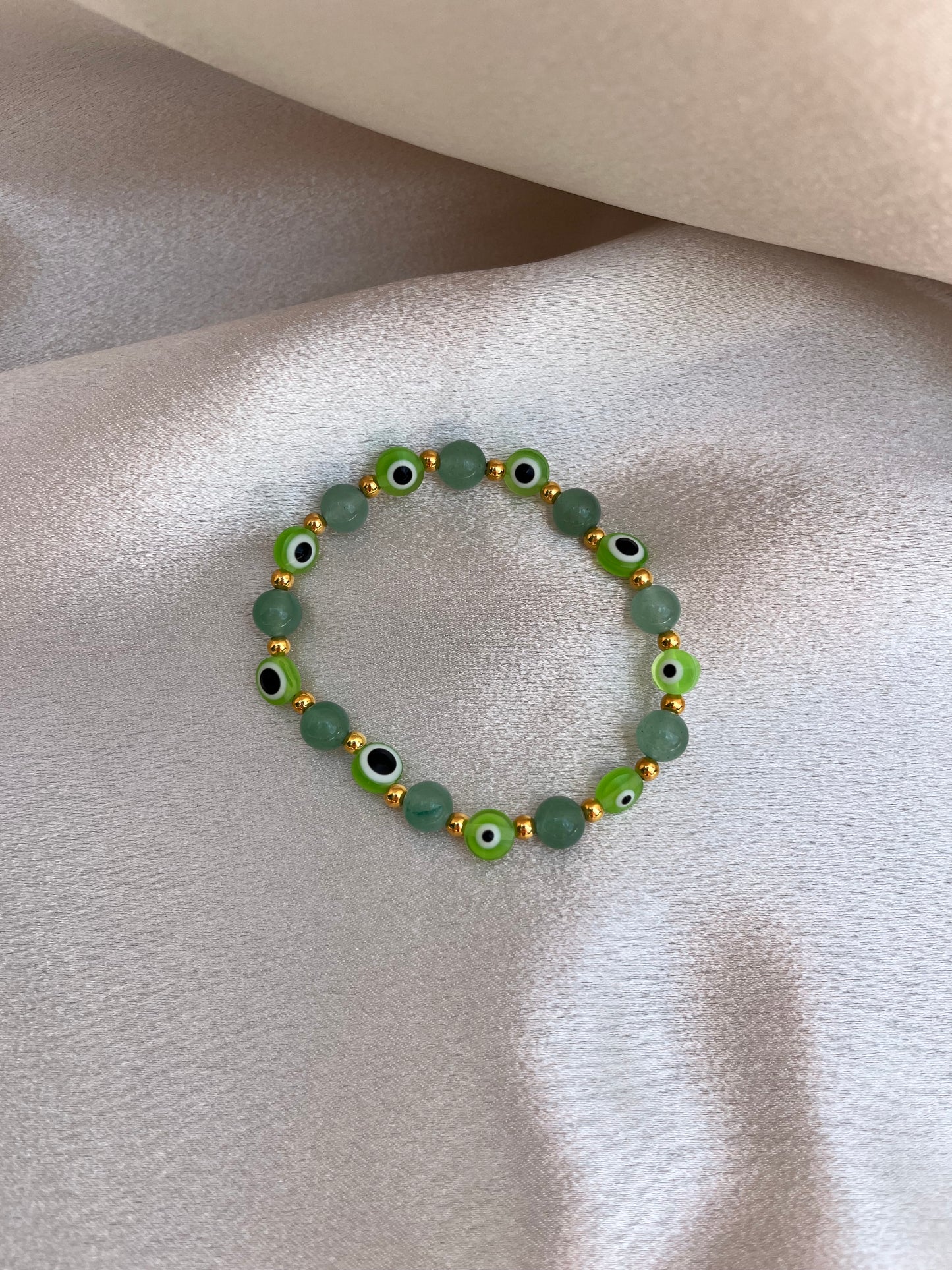Evil eye bracelet: Green + Green Aventurine (Abundance, Prosperity)