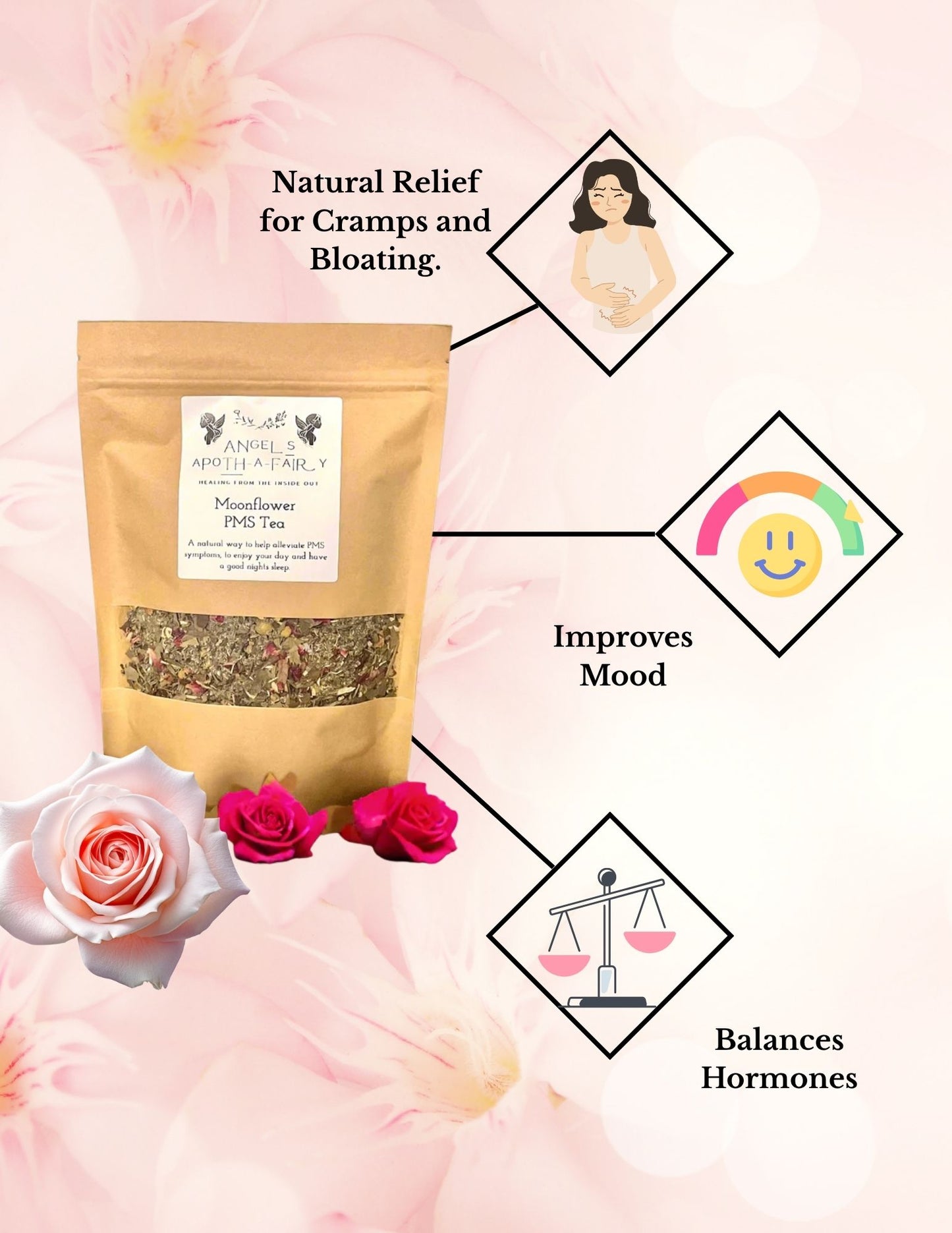 PMS (Moonflower) Tea – Natural Relief for Cramps, Bloating & Mood Swings 🌙🌸