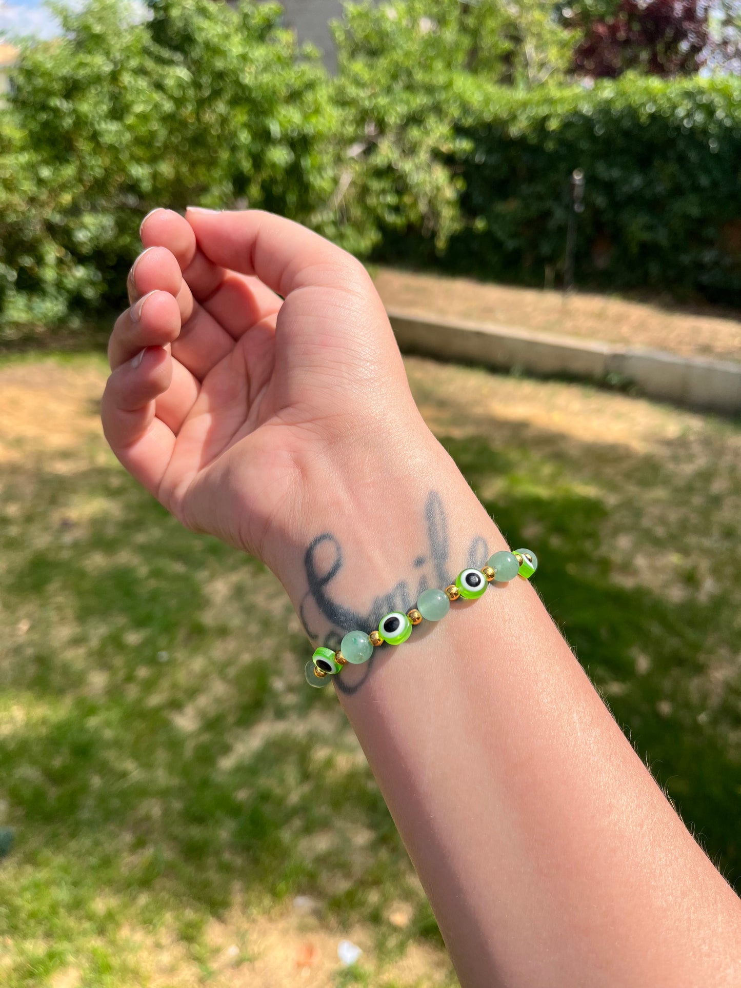Evil eye bracelet: Green + Green Aventurine (Abundance, Prosperity)