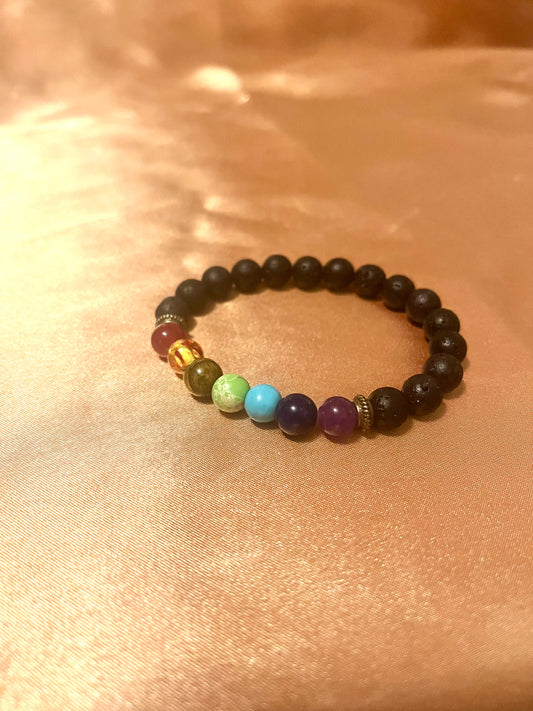 7 Chakra + Lava Rock Bracelet